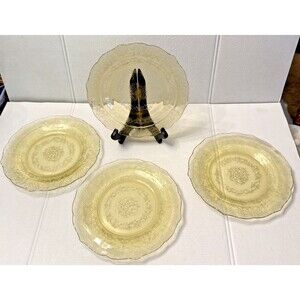 Federal Glass Vintage 1930s Normandie (4) Amber Depression Glass Plates 7.75"
